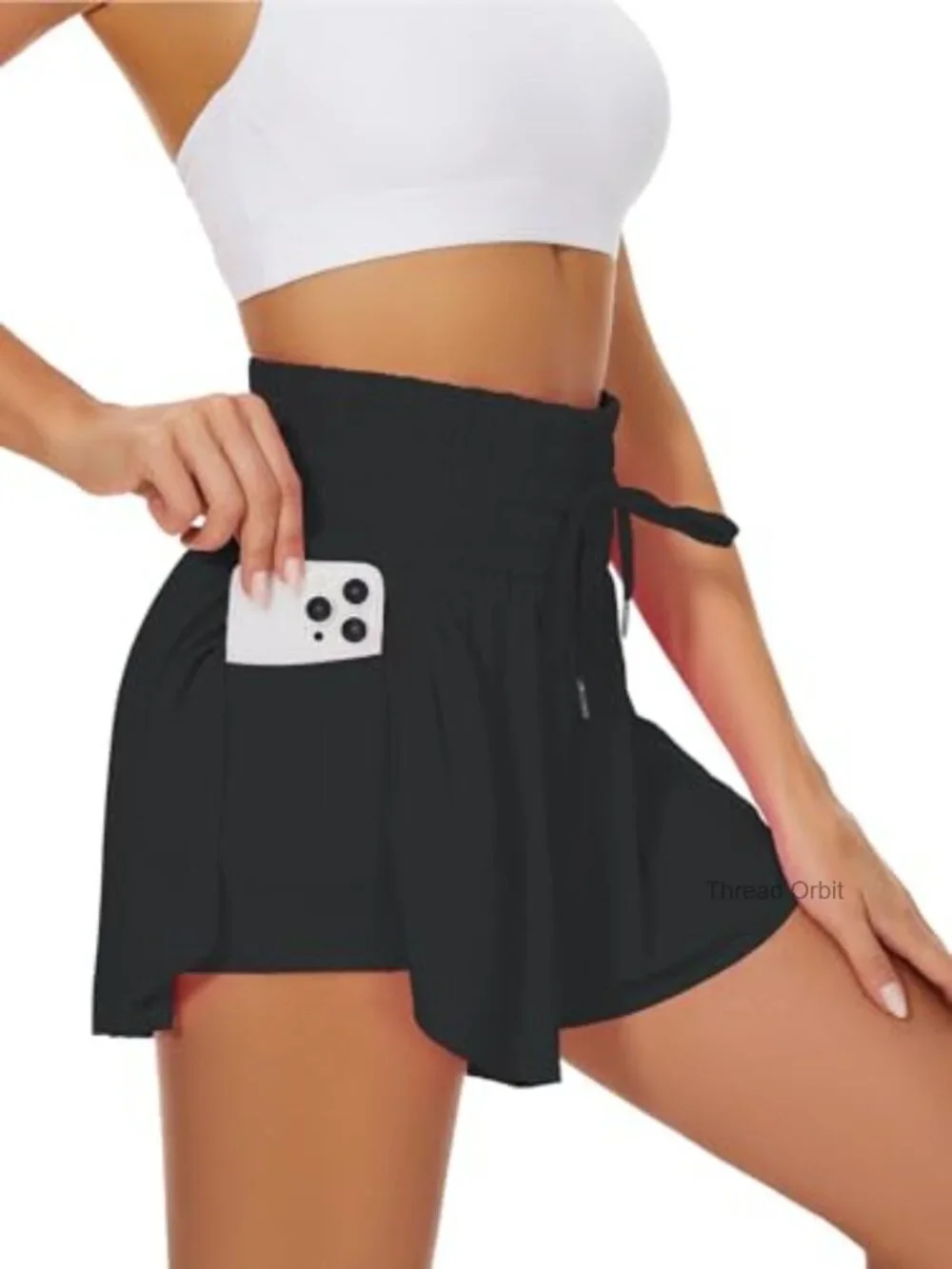 High Waist Flowy Athletic Shorts Women Running Gym Pleated 2 Pockets